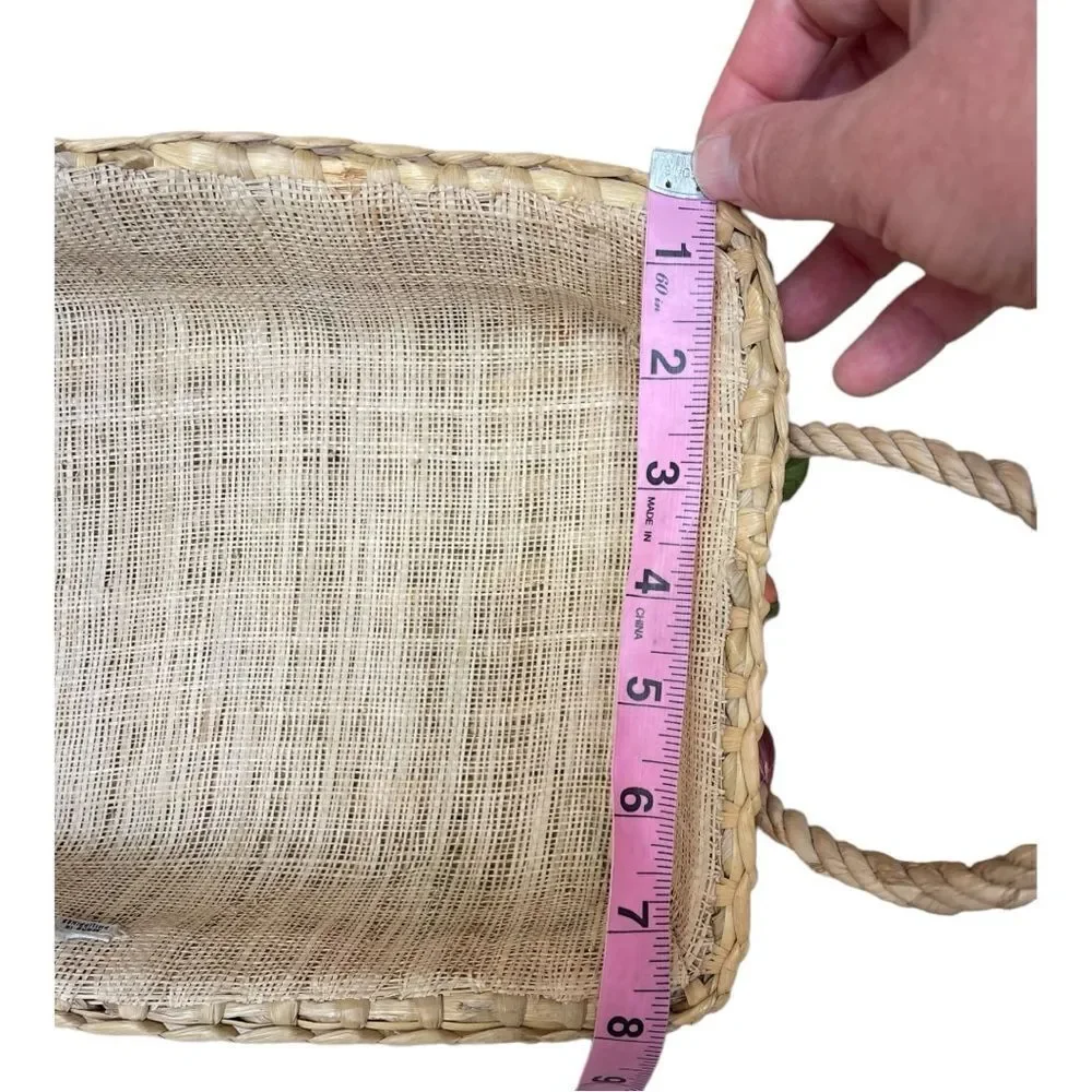 Vintage Cottage Fruit Basket Woven Raffia Harvest Centerpiece Decor